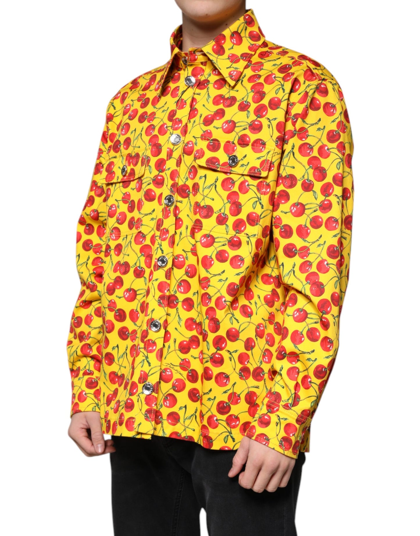 Chemise décontractée boutonnée jaune cerise pour homme