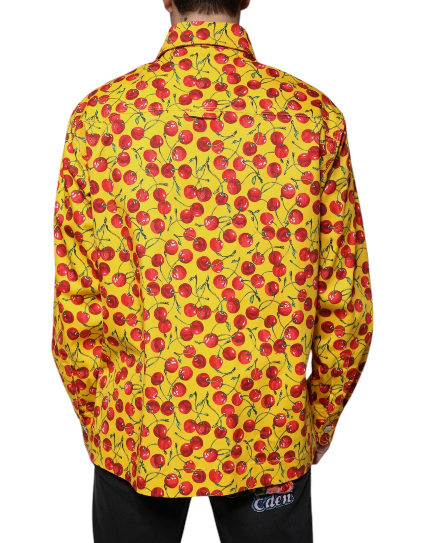 Chemise décontractée boutonnée jaune cerise pour homme