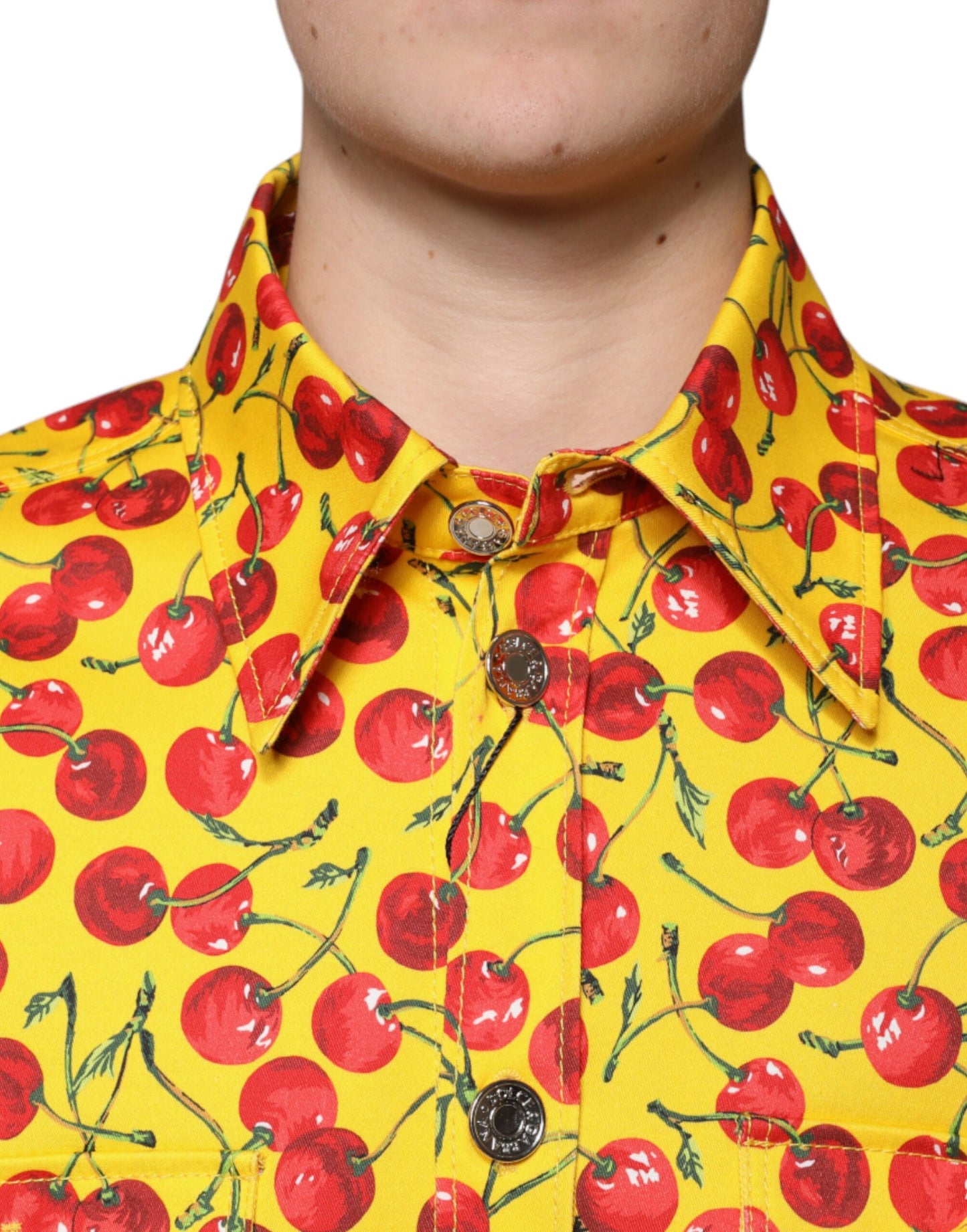 Chemise décontractée boutonnée jaune cerise pour homme