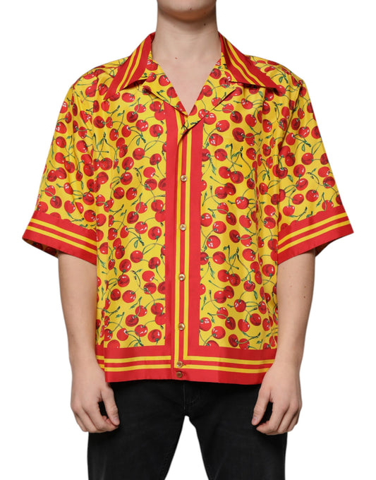 Chemise décontractée en soie boutonnée jaune cerise