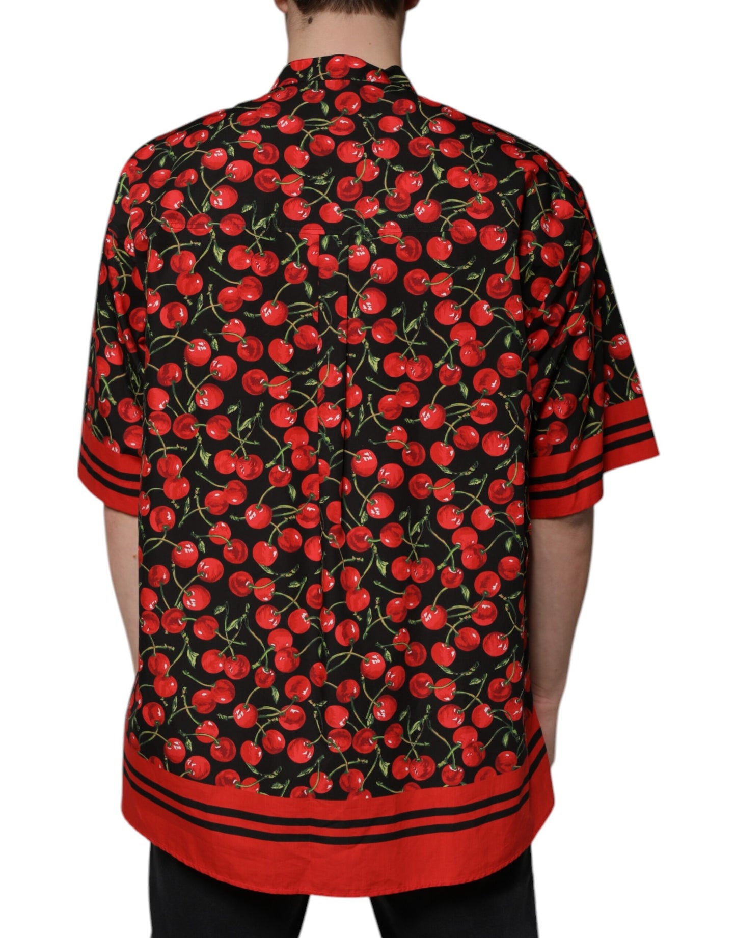 Camisa informal de algodón con botones y estampado de cerezas negras