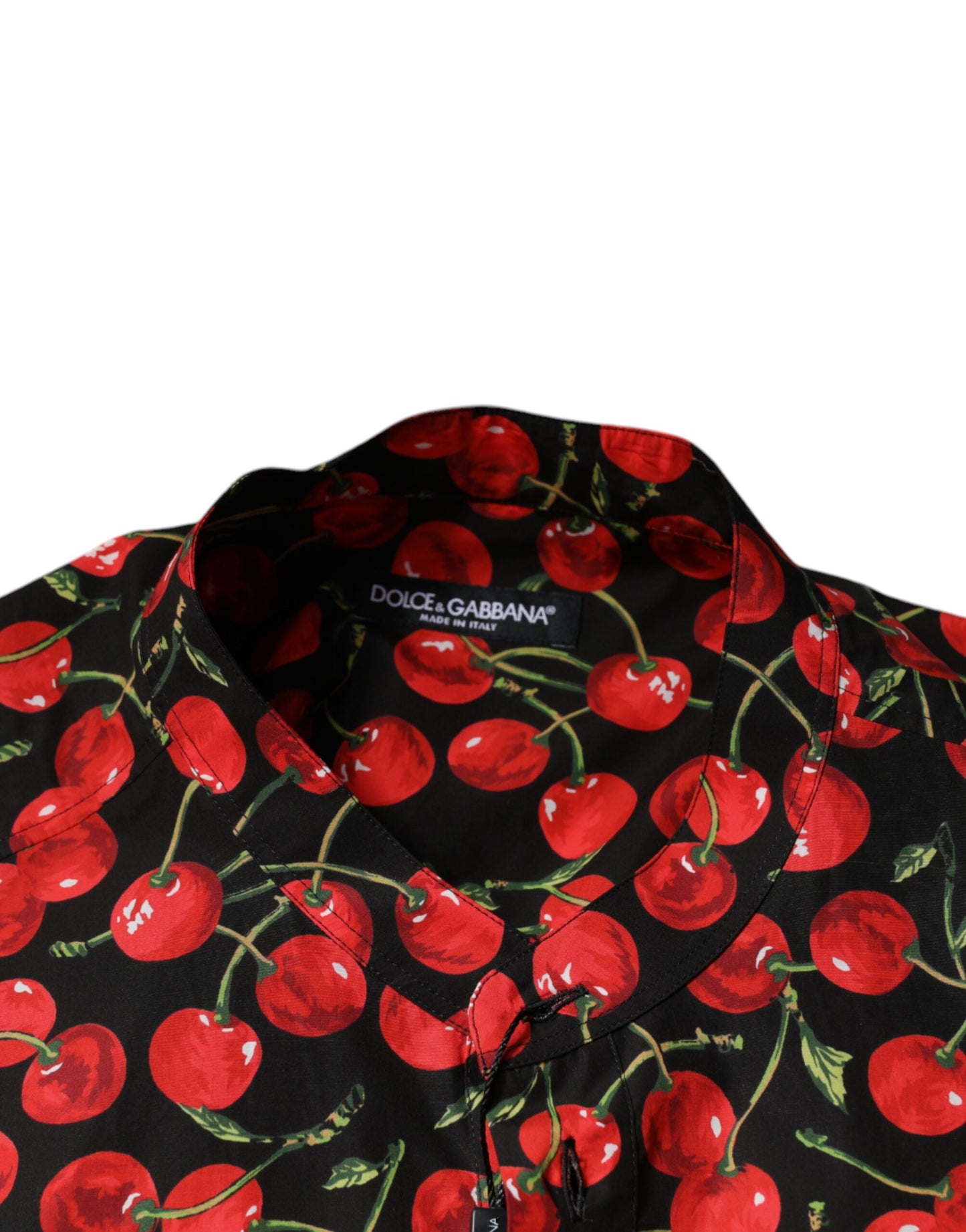 Camisa informal de algodón con botones y estampado de cerezas negras