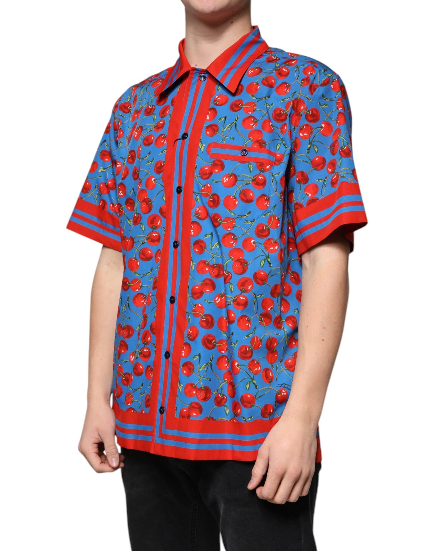 Camisa informal de algodón con botones y color azul cereza