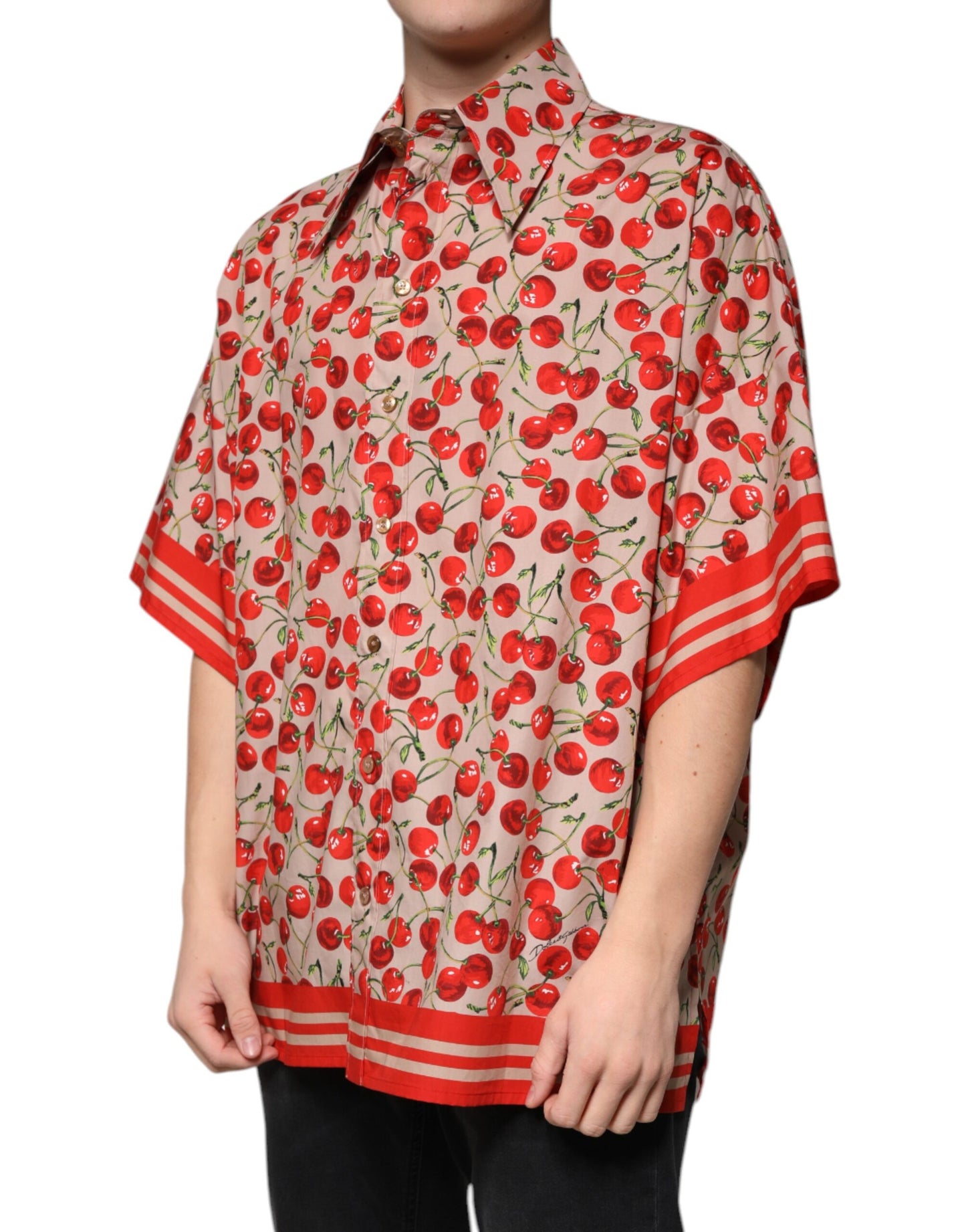 Camisa informal con botones color cereza beige para hombre