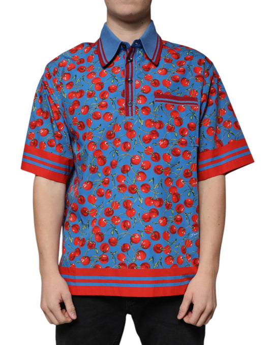 Polo à col en coton bleu cerise pour homme
