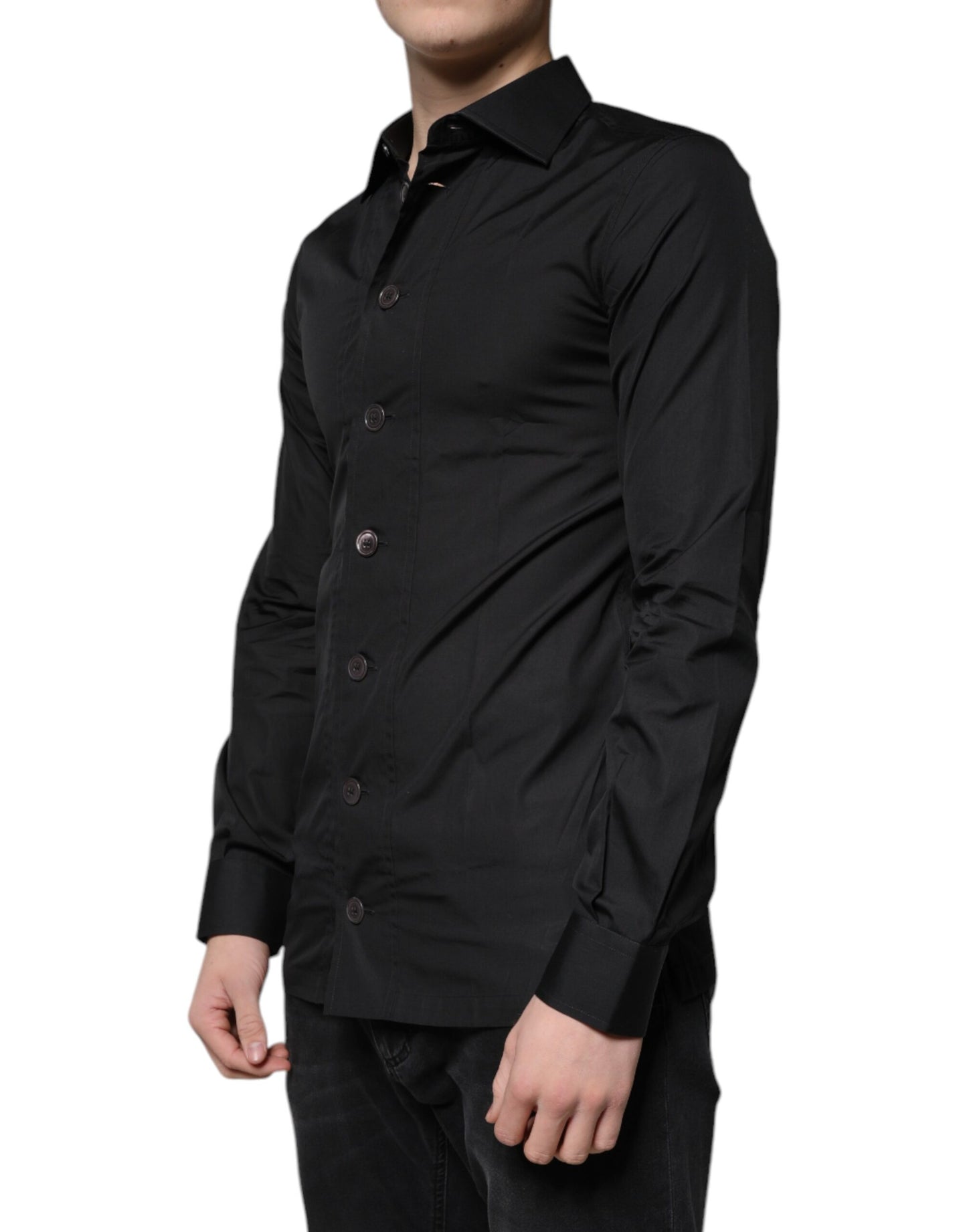 Camisa formal de algodón negra de manga larga