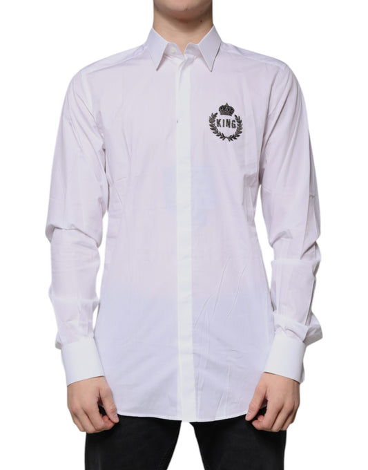 Chemise habillée en coton blanc avec logo doré pour homme