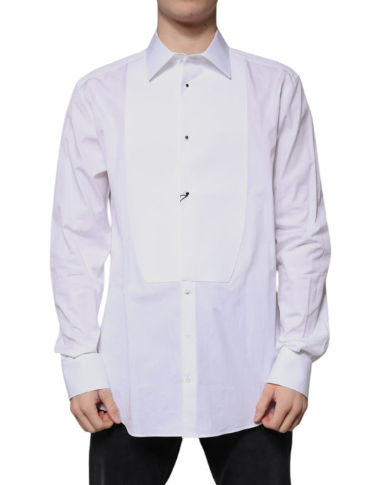 Chemise habillée en popeline de coton blanche à plastron doré