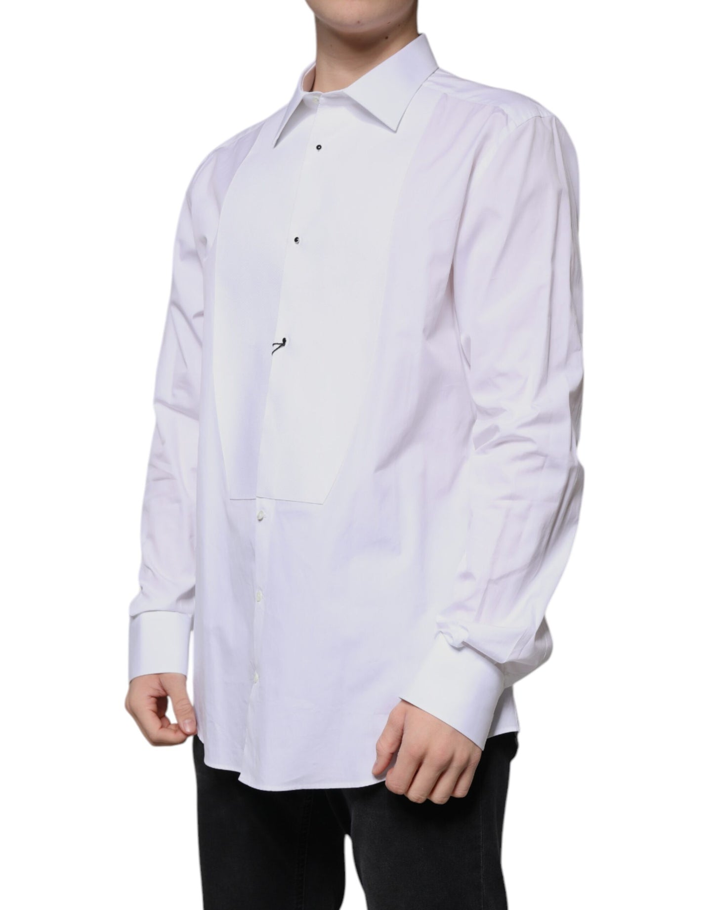 Chemise habillée en popeline de coton blanche à plastron doré