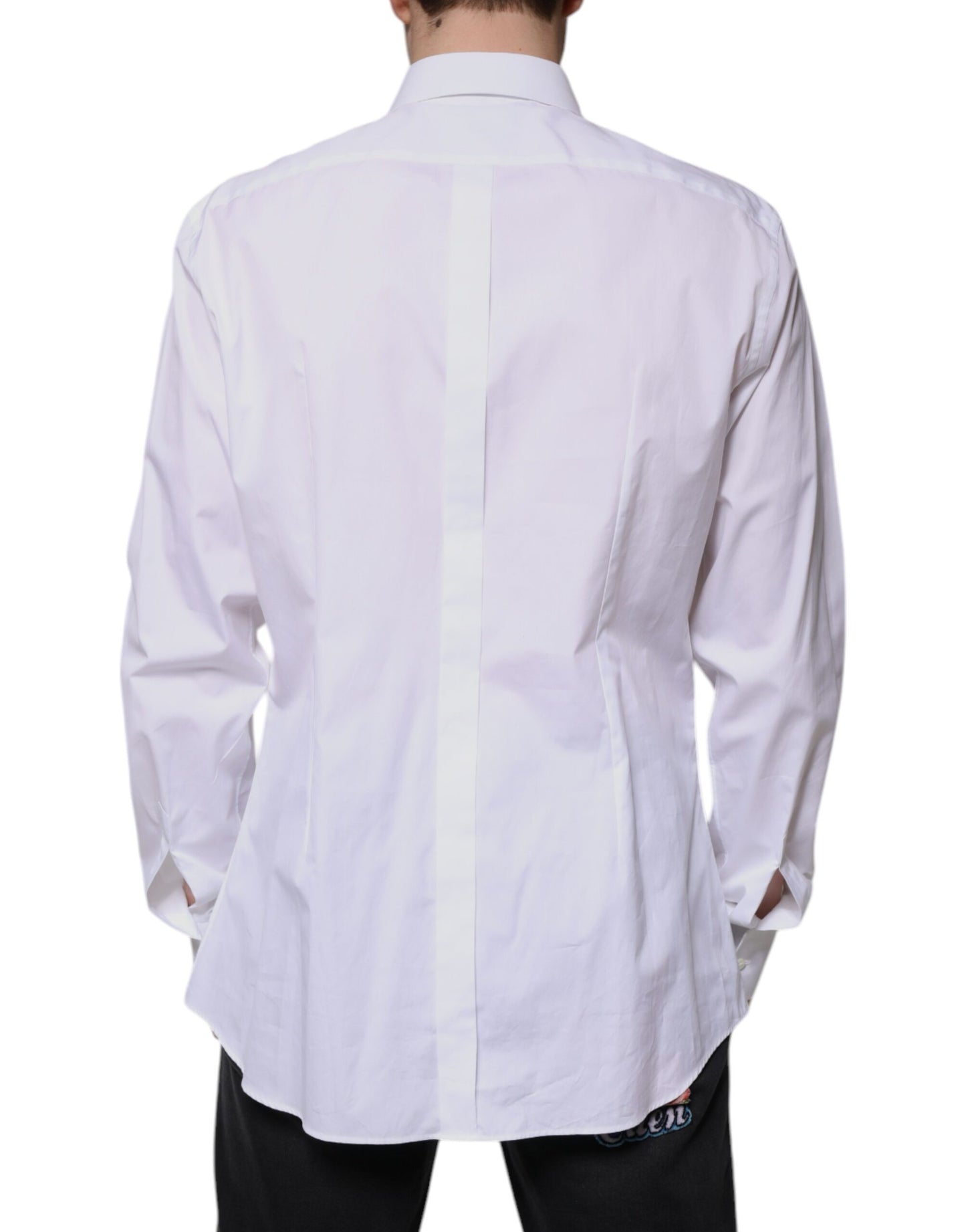 Chemise habillée en popeline de coton blanche à plastron doré