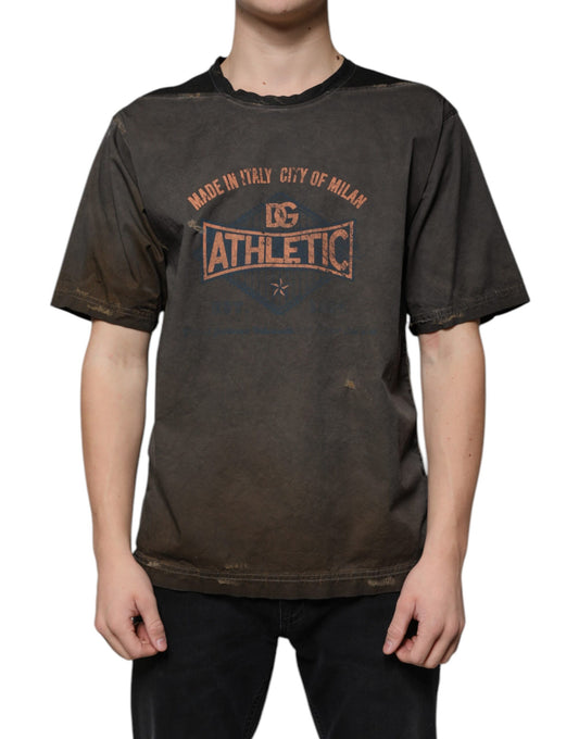 T-shirt col rond en coton à imprimé graphique marron