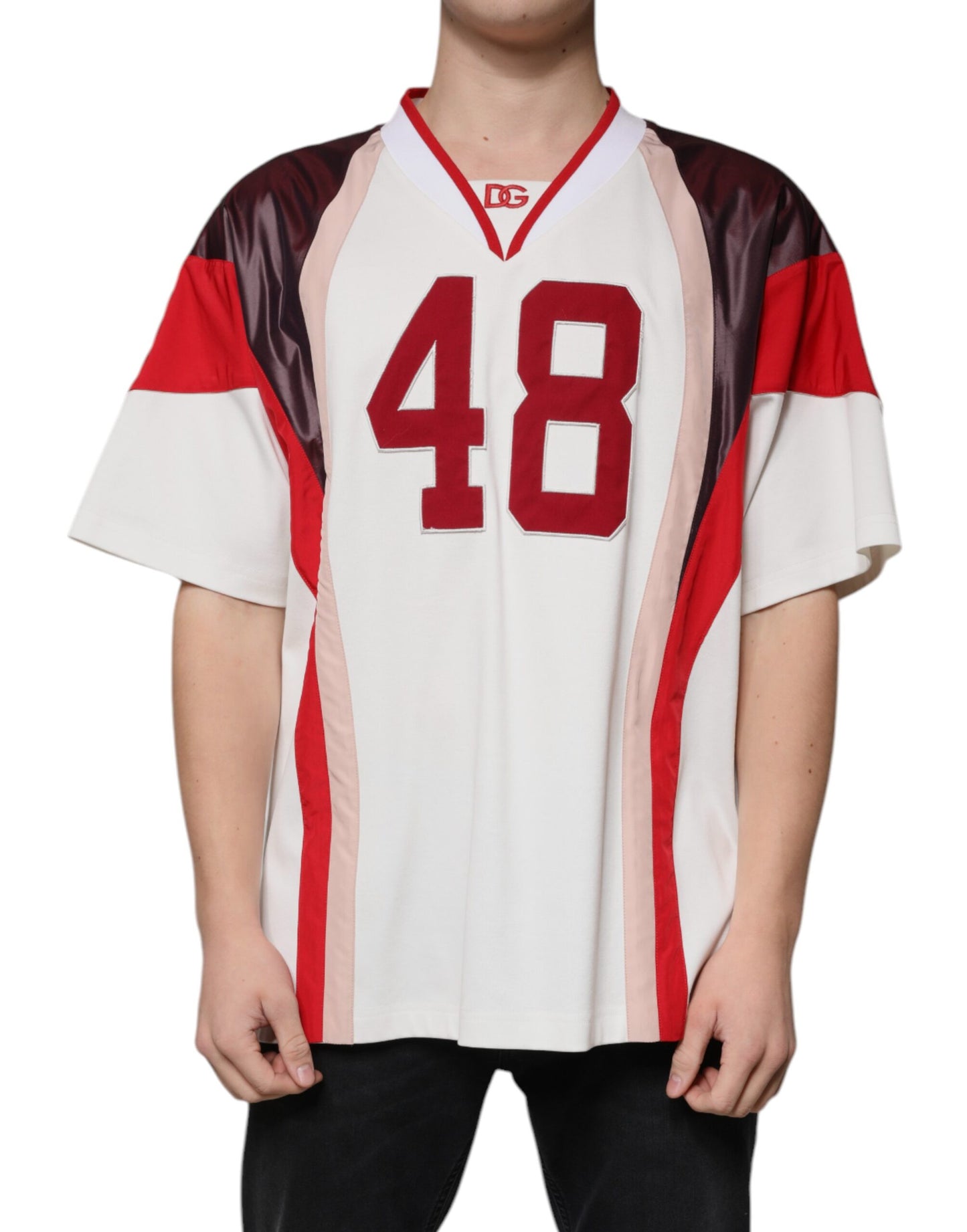 T-shirt col V en jersey de coton avec logo multicolore