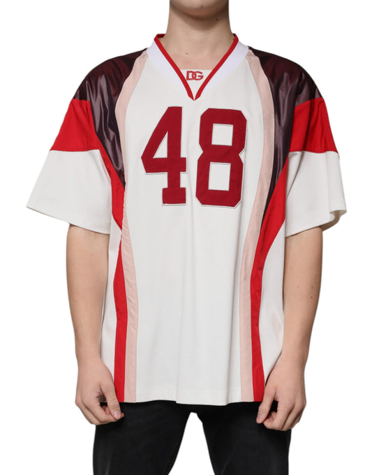 T-shirt col V en jersey de coton avec logo multicolore