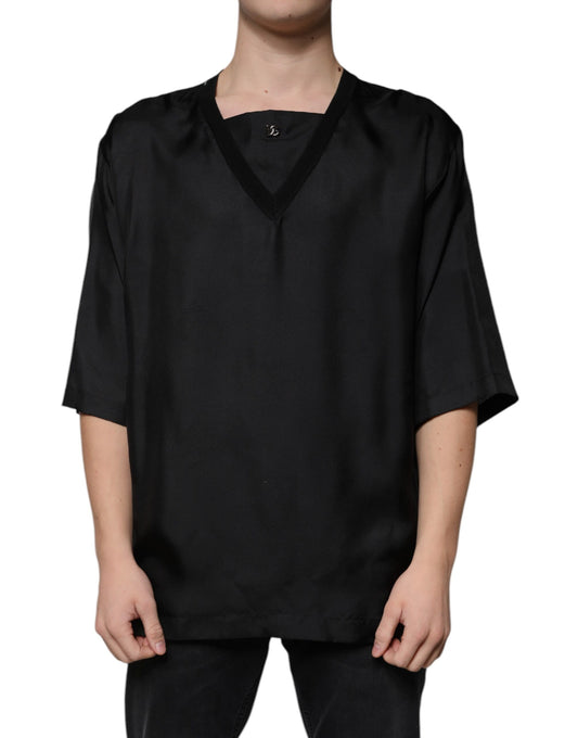 T-shirt à manches courtes et col carré en coton noir