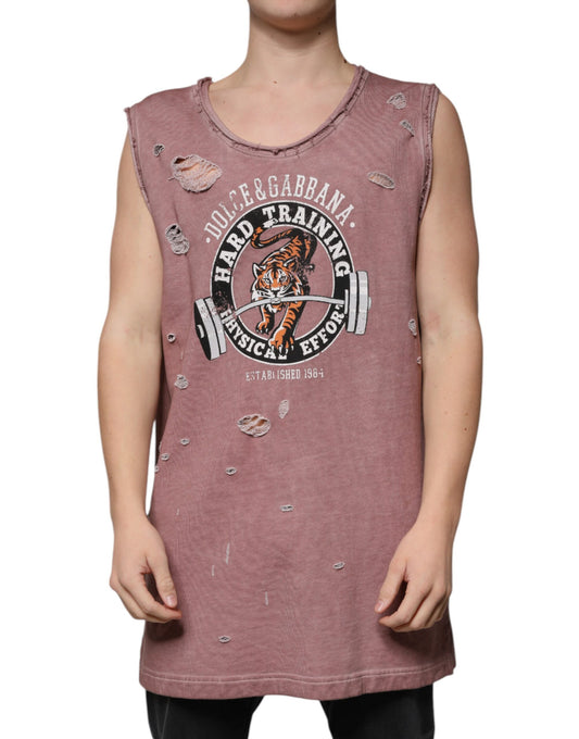 T-shirt sans manches à col rond en coton marron