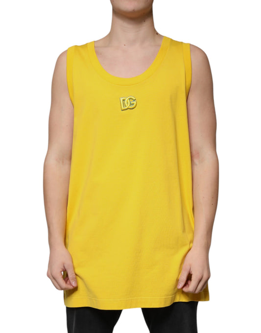 T-shirt sans manches à col rond en coton jaune