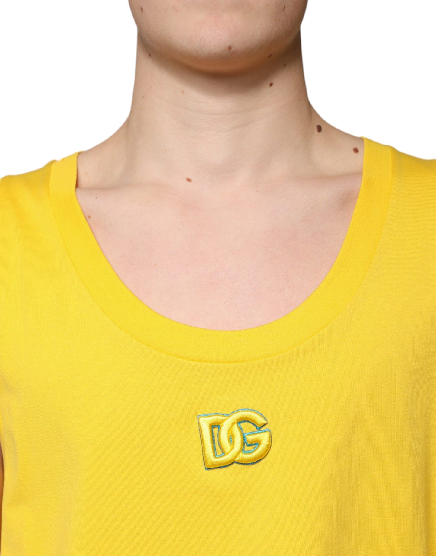 T-shirt sans manches à col rond en coton jaune