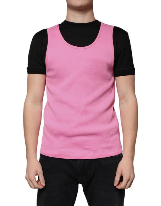 T-shirt sans manches à col rond en coton rose