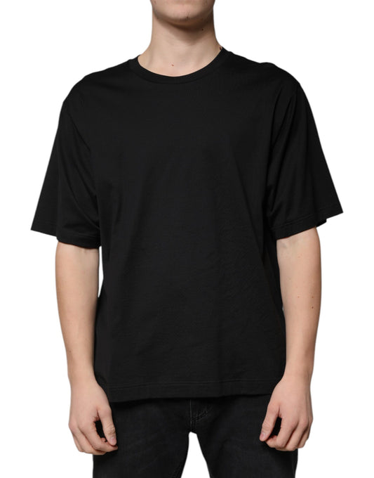 T-shirt noir à manches courtes et col ras du cou en coton