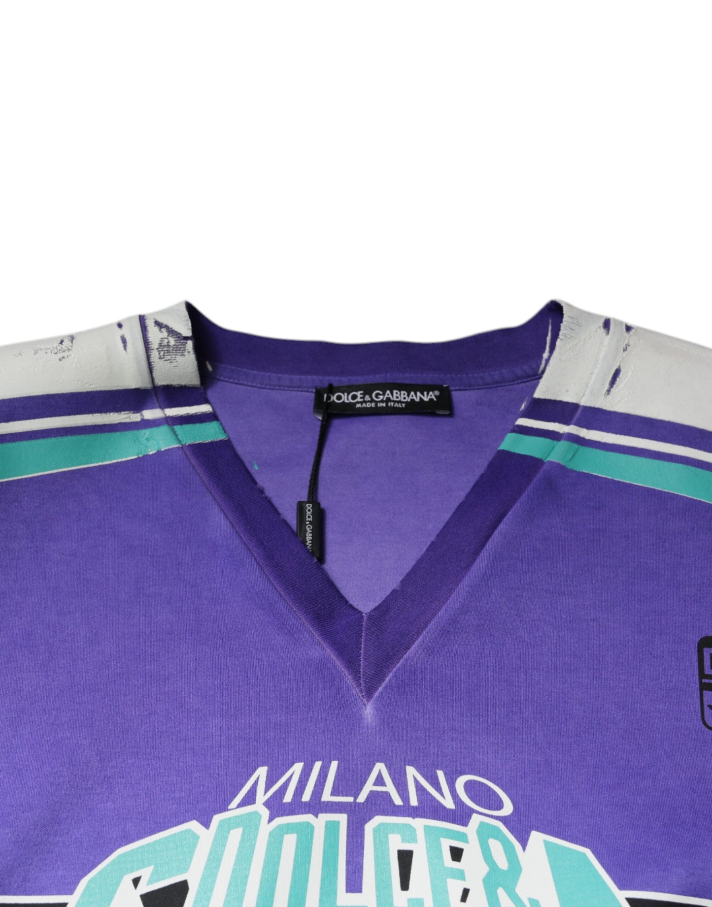T-shirt col V en jersey de coton avec logo violet