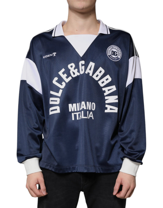 T-shirt à manches longues en jersey bleu et blanc Milano