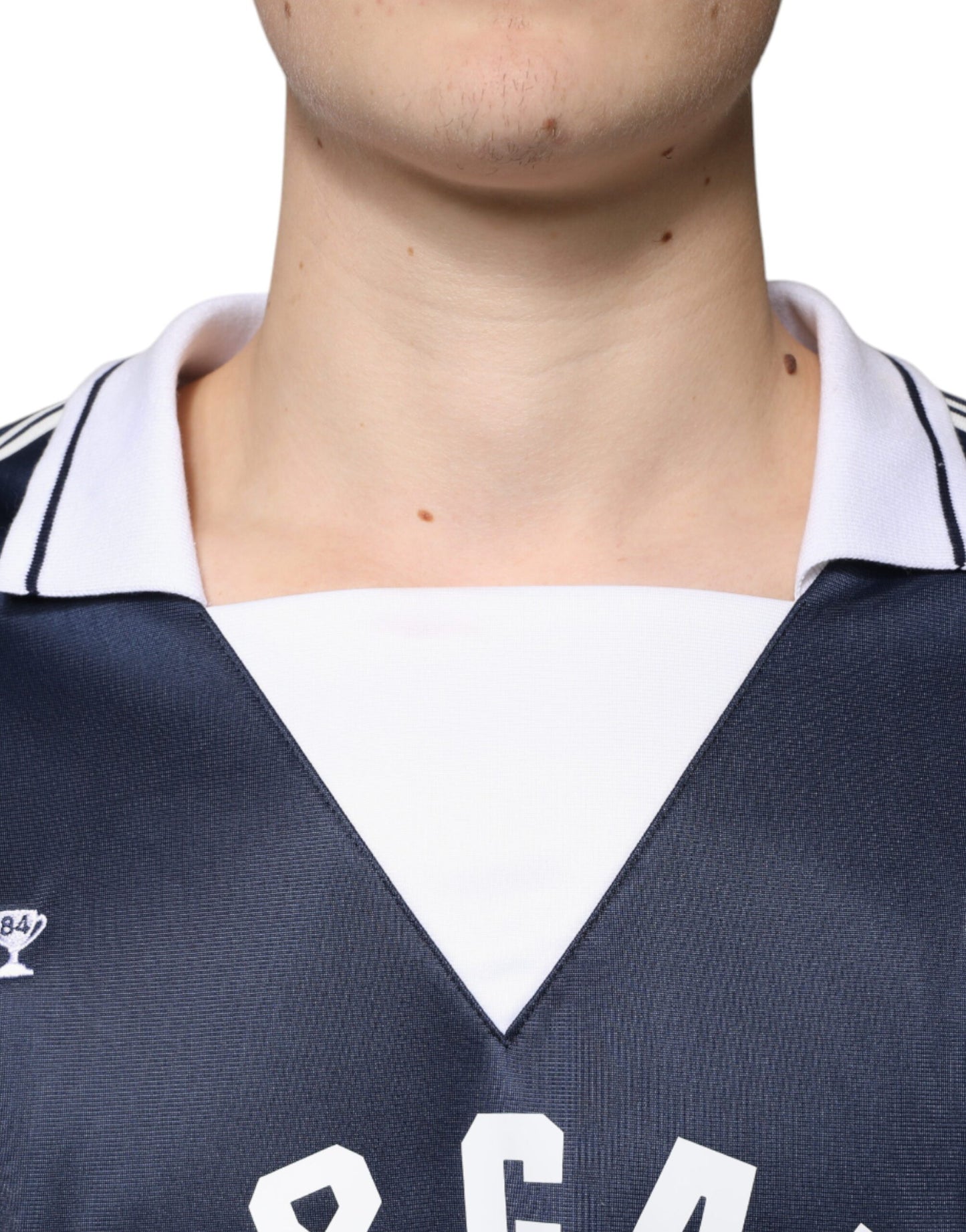 T-shirt à manches longues en jersey bleu et blanc Milano