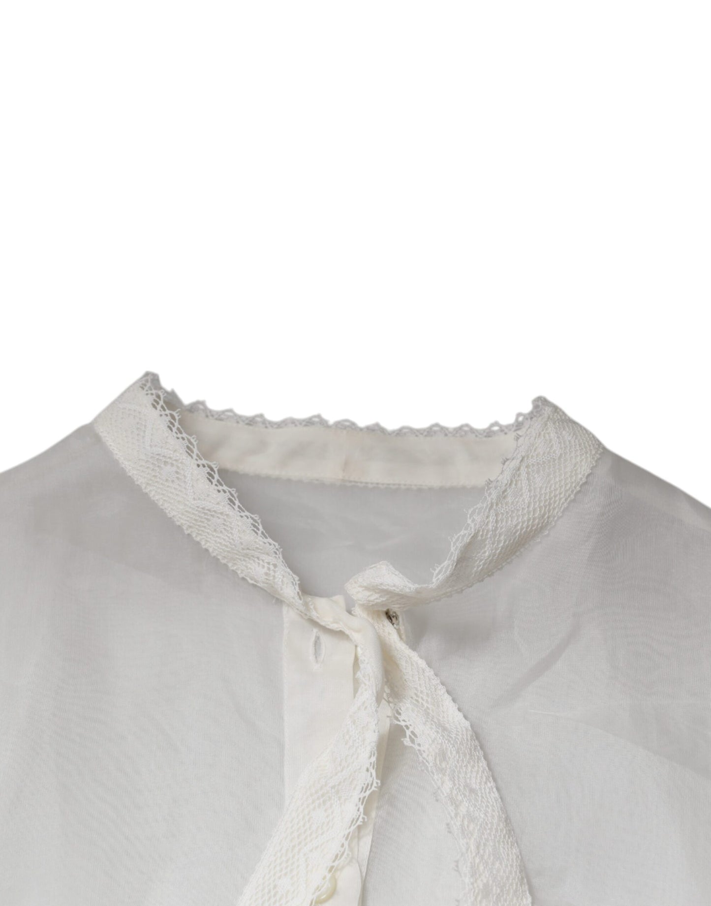 Blusa blanca de manga larga con cuello Ascot