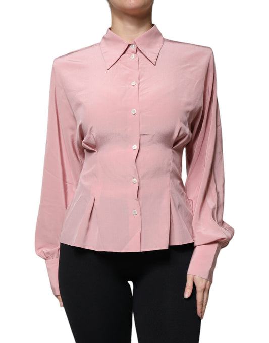 Blusa de algodón rosa con cuello y mangas largas