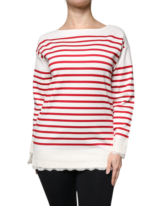 Top de algodón de manga larga con rayas blancas y rojas