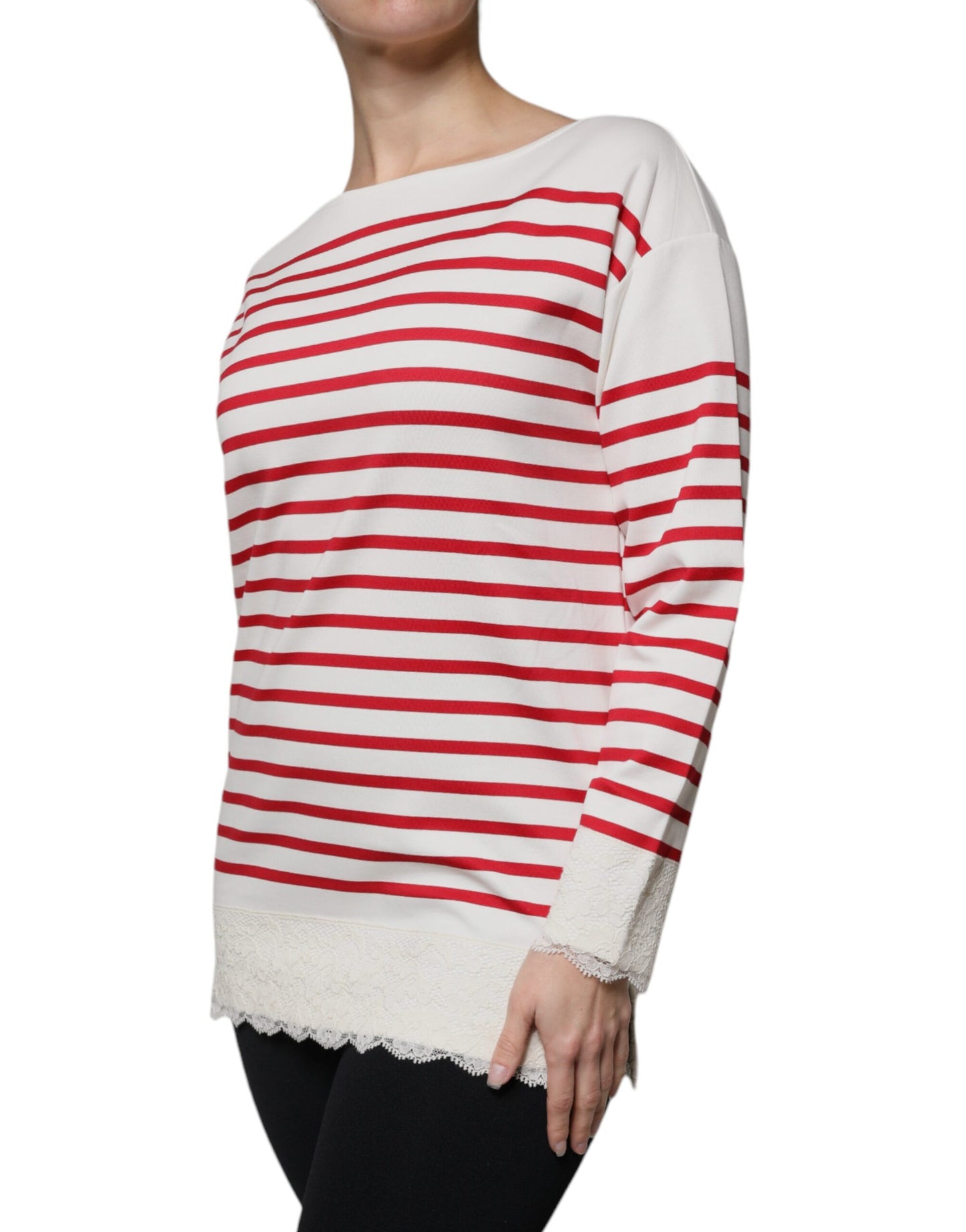 Top de algodón de manga larga con rayas blancas y rojas