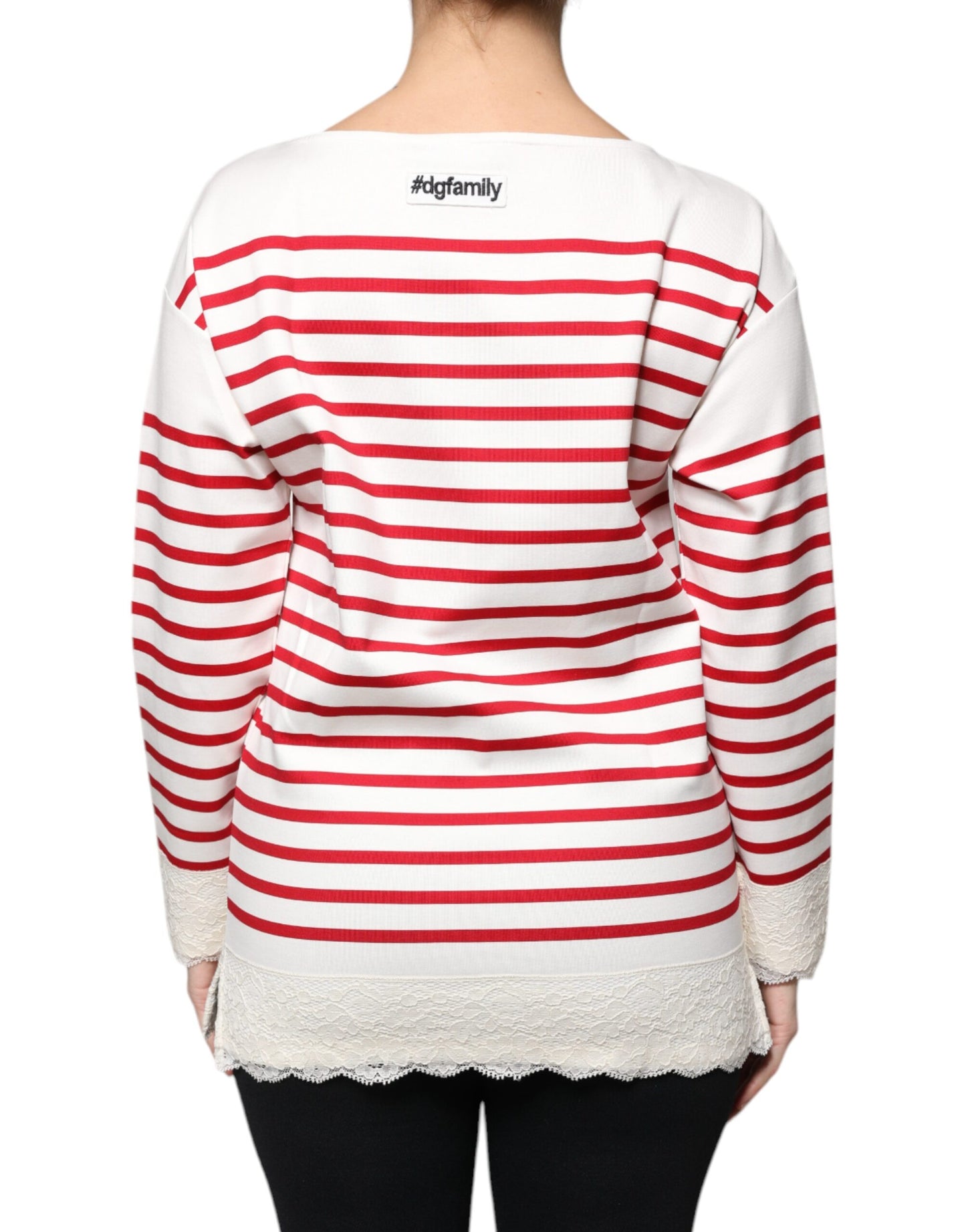 Top de algodón de manga larga con rayas blancas y rojas