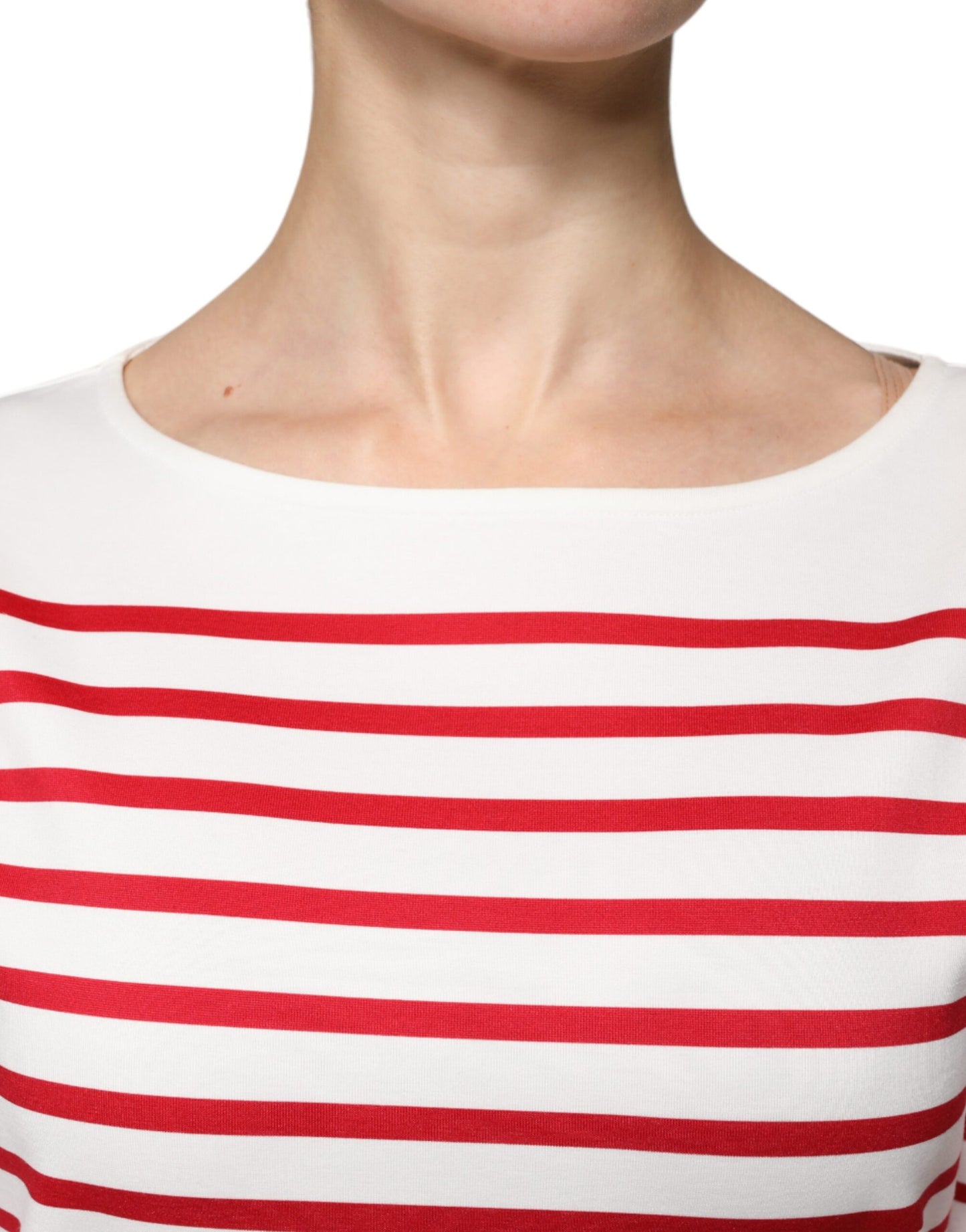 Top de algodón de manga larga con rayas blancas y rojas