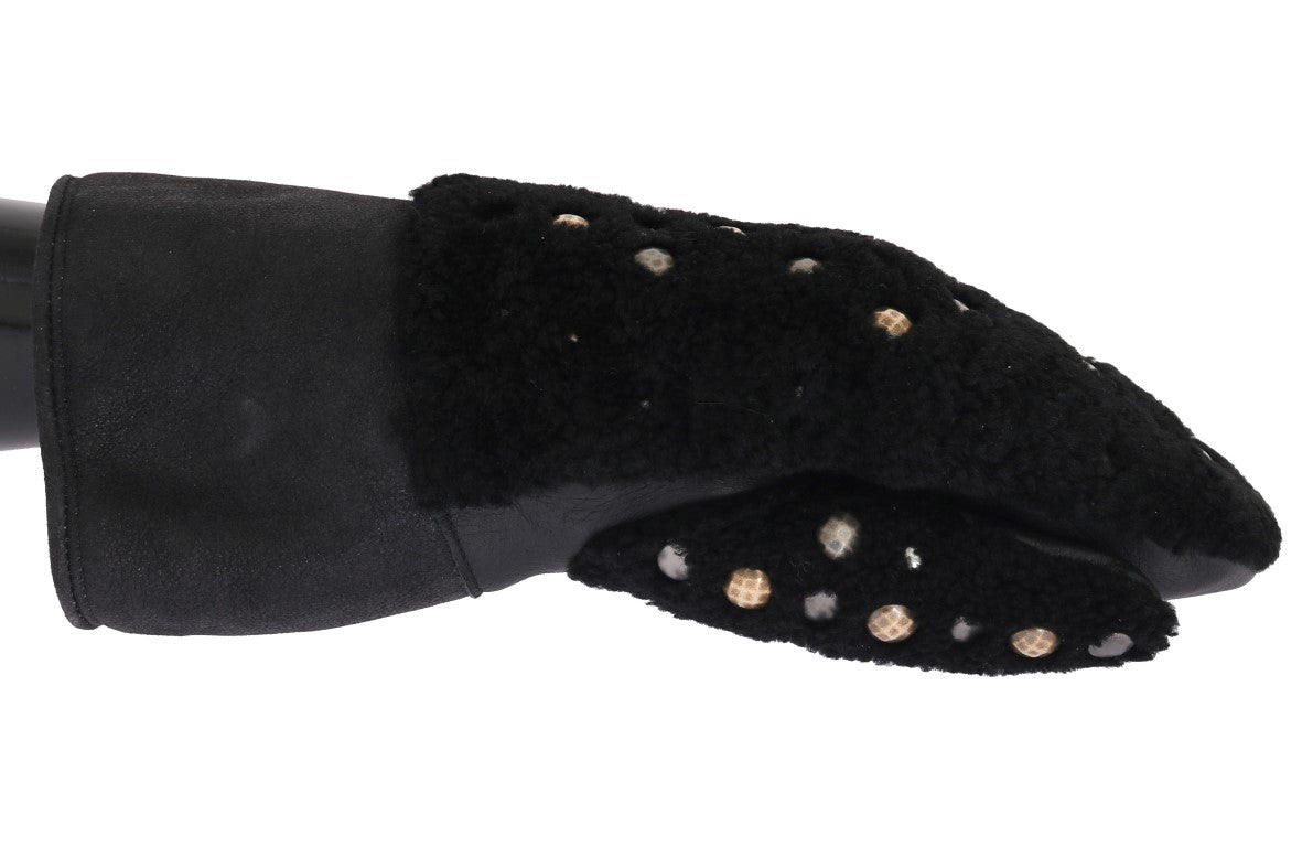 Guantes de piel de oveja negra con tachuelas