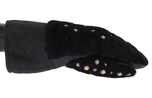Guantes de piel de oveja negra con tachuelas