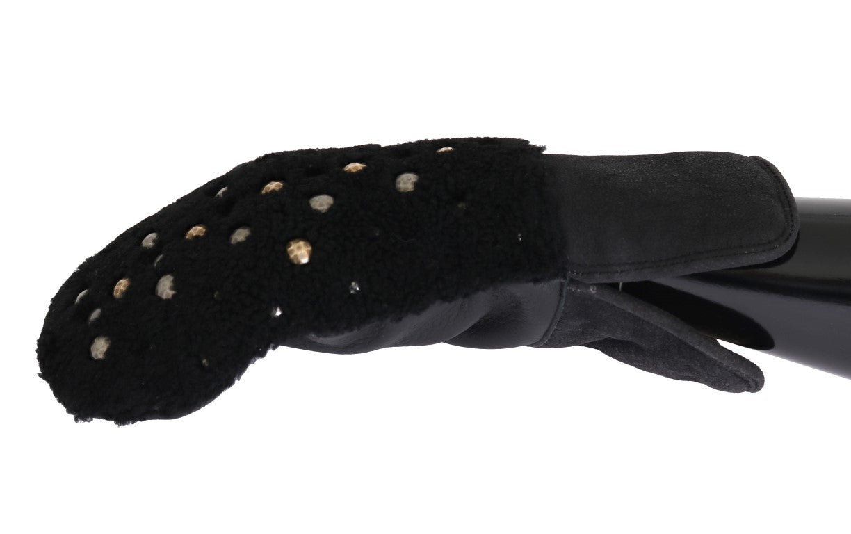Guantes de piel de oveja negra con tachuelas