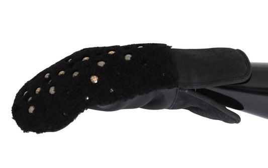 Guantes de piel de oveja negra con tachuelas