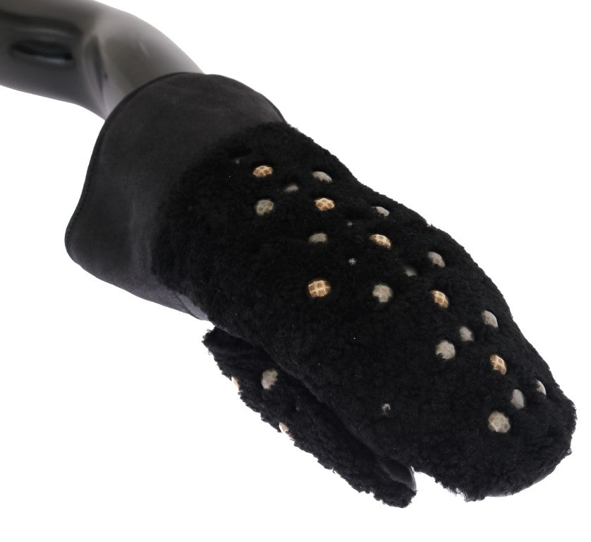 Guantes de piel de oveja negra con tachuelas