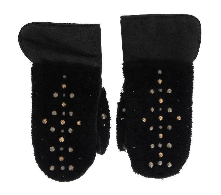 Guantes de piel de oveja negra con tachuelas