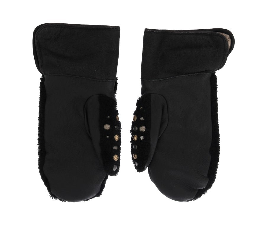 Guantes de piel de oveja negra con tachuelas