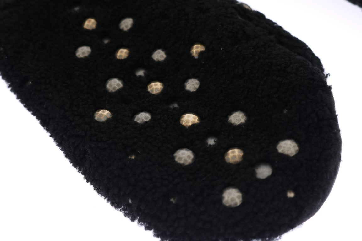 Guantes de piel de oveja negra con tachuelas