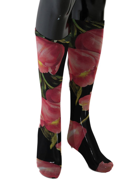 Calcetines de nailon con tulipanes florales multicolores