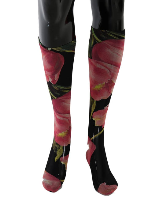 Calcetines de nailon con tulipanes florales multicolores
