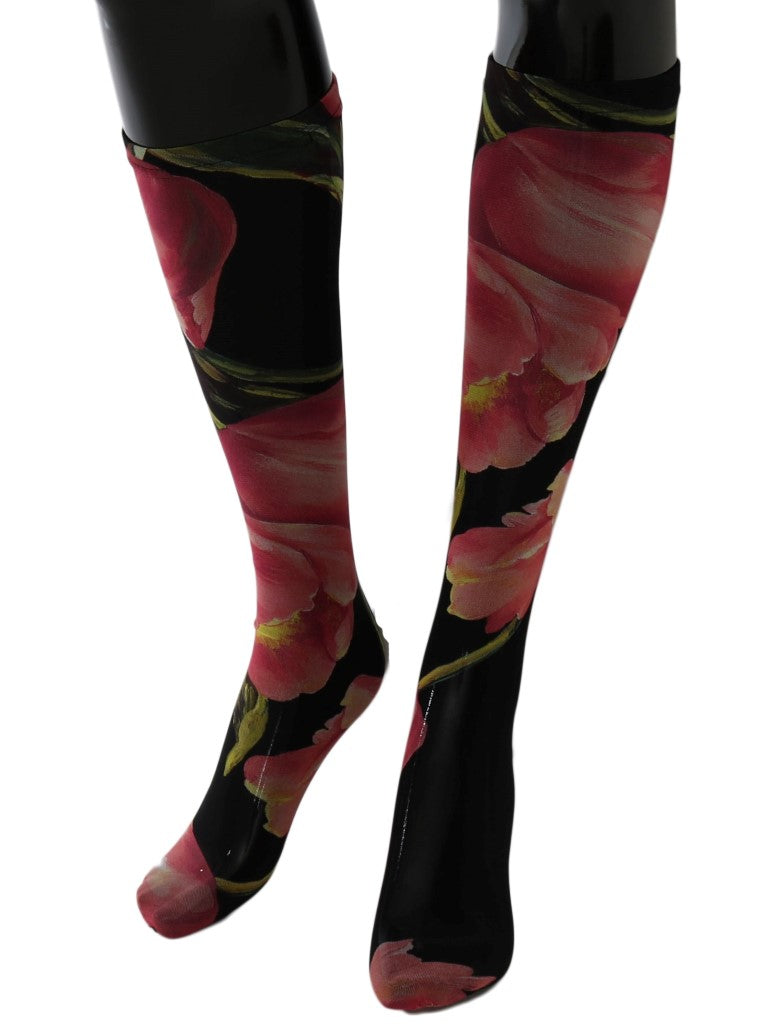 Calcetines de nailon con tulipanes florales multicolores