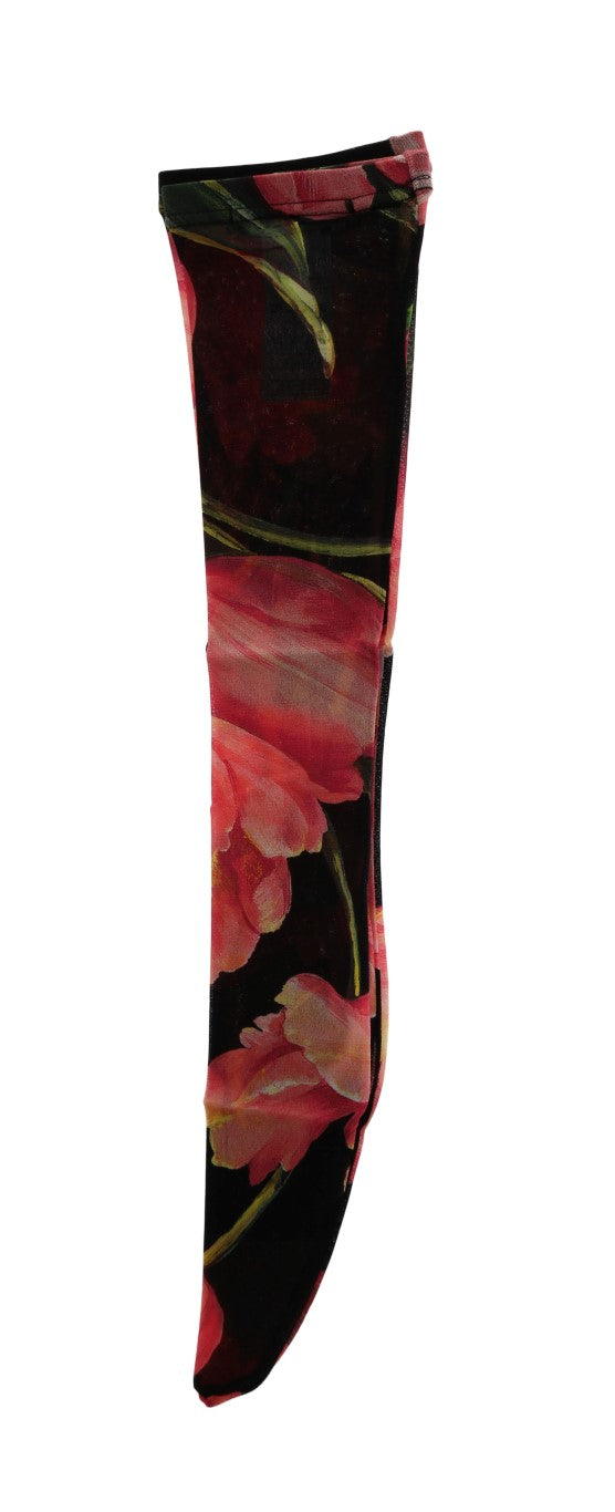 Calcetines de nailon con tulipanes florales multicolores