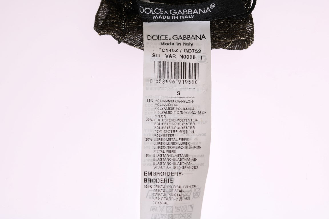 Calcetines elásticos negros con diseño floral y cristales transparentes