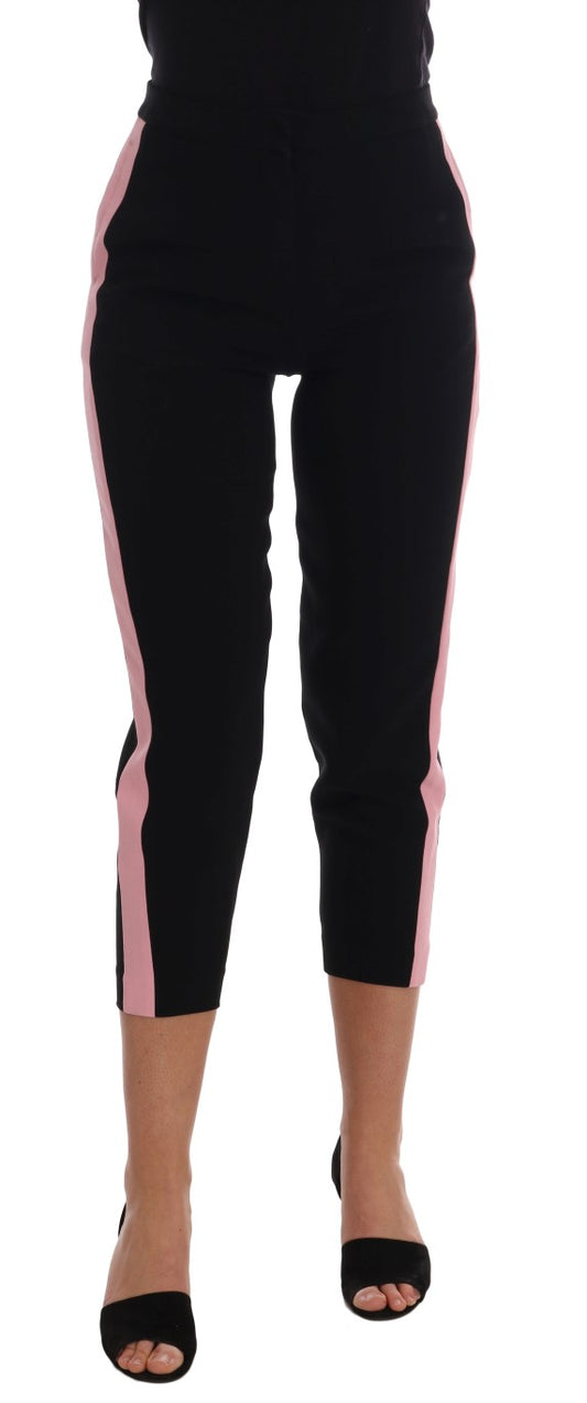 Pantalones capri negros elásticos con rayas rosas
