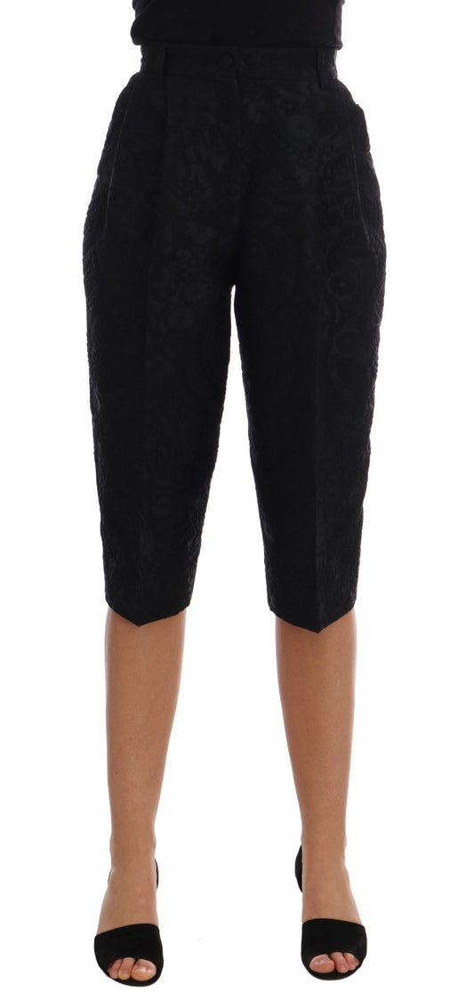 Pantalones cortos capri de cintura alta con brocado negro