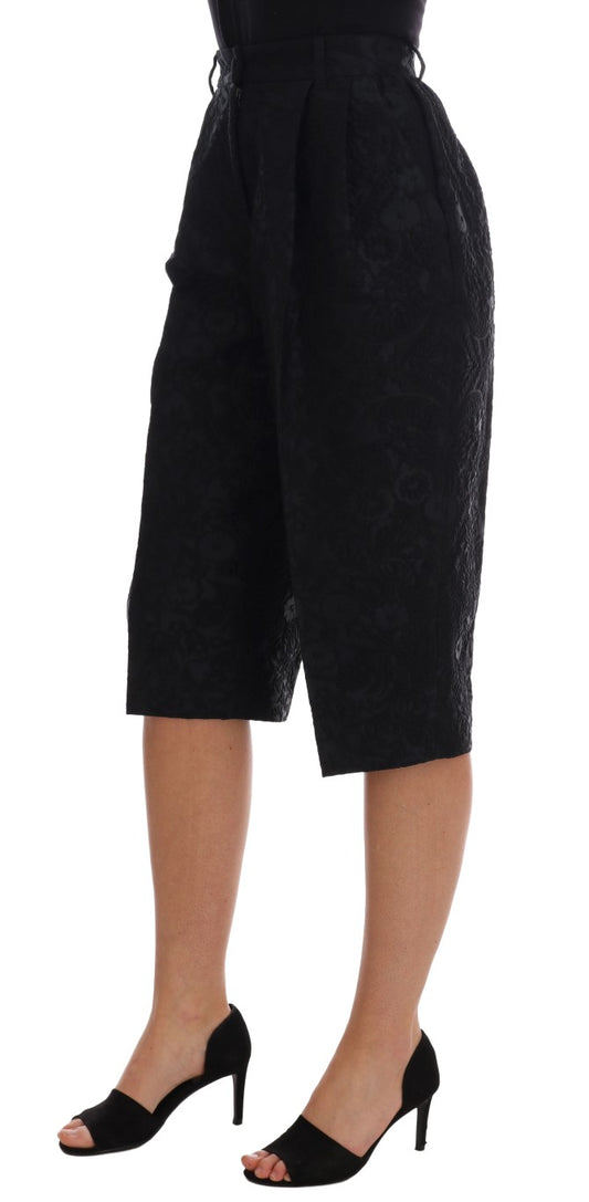 Pantalones cortos capri de cintura alta con brocado negro