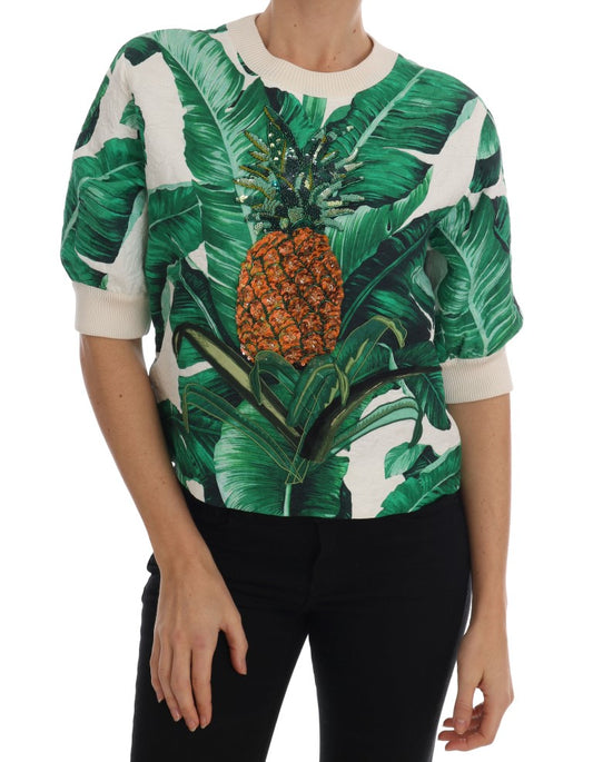 Suéter de cuello redondo con lentejuelas de piña y plátano