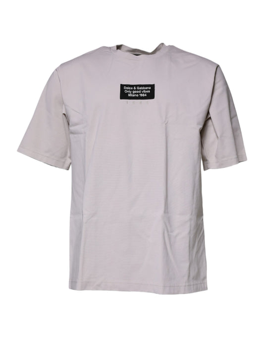 T-shirt beige à manches courtes et col ras du cou avec logo DG